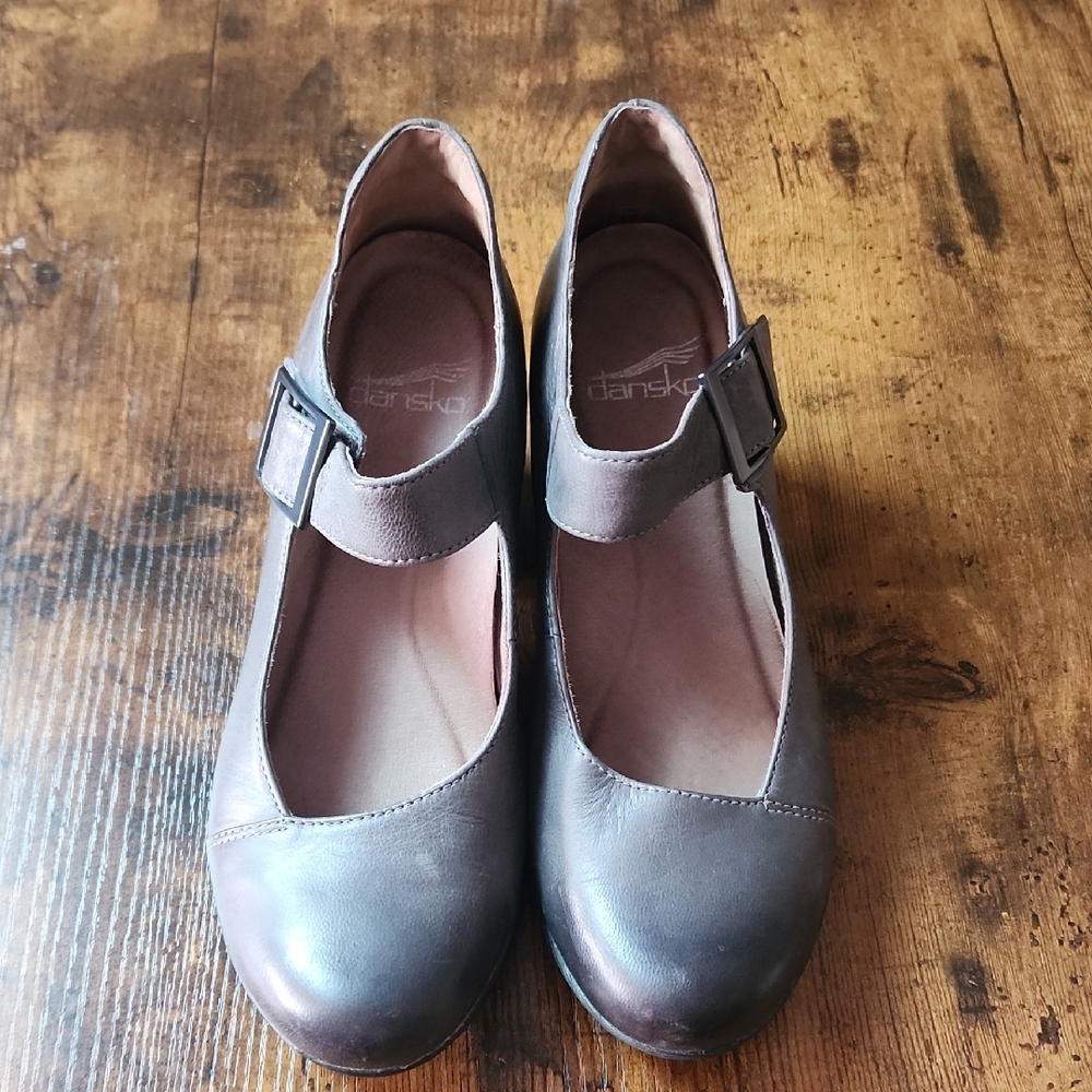 DANSKO | Gray Leather Roxanne Mary Jane Wedge Pumps Clogs Heels Shoes | 6.5 - Picture 2 of 12